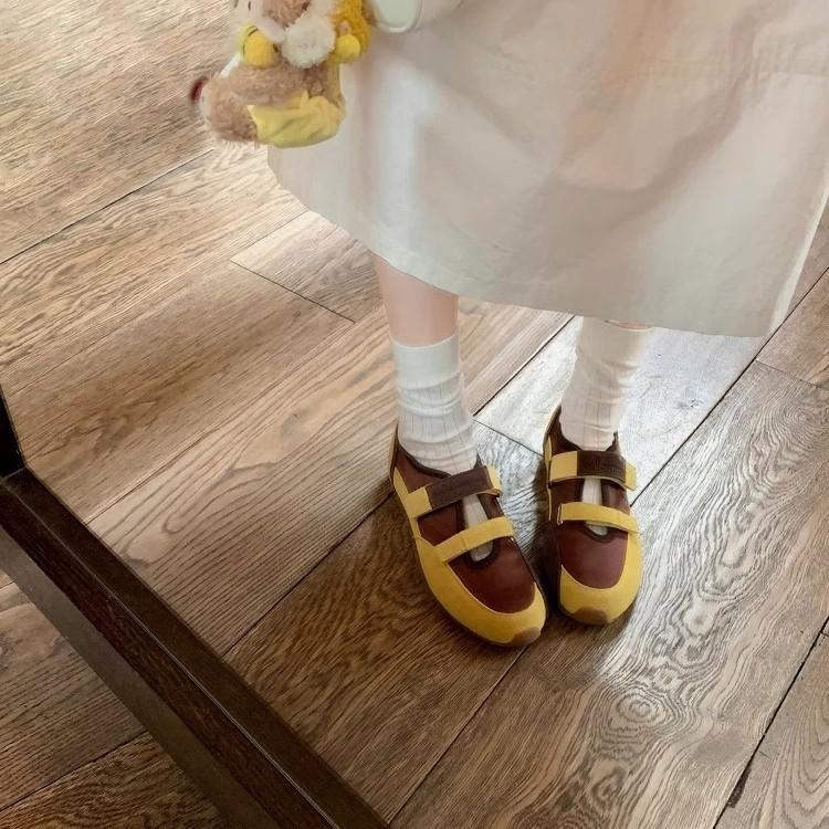 Grape mother same lazy gospel double Velcro color matching ballet single shoes Mary Jane round head versatile casual shoes women