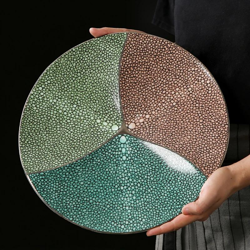 Fashionable Creative Circular Dining Plates Retro Chinese Style Ceramic Plate Exquisite Dishes Desserts Tableware for Restaurant