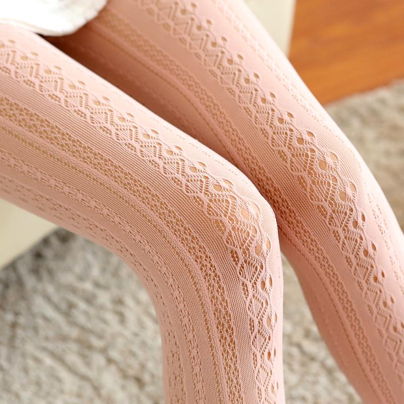 

1 пара нейлоновых чулок-колготок Лолита с кружевом, жаккардовым полым узором, милые колготки женские светло-розовый