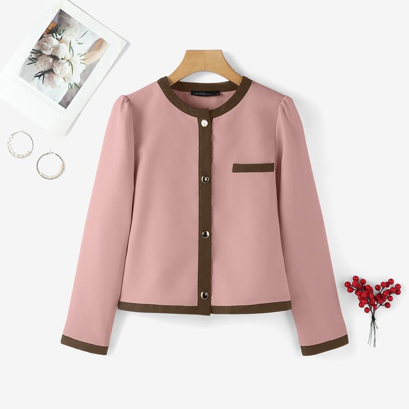 ZANZEA Women Casual Round Neck Splice Long Sleeve Blouse