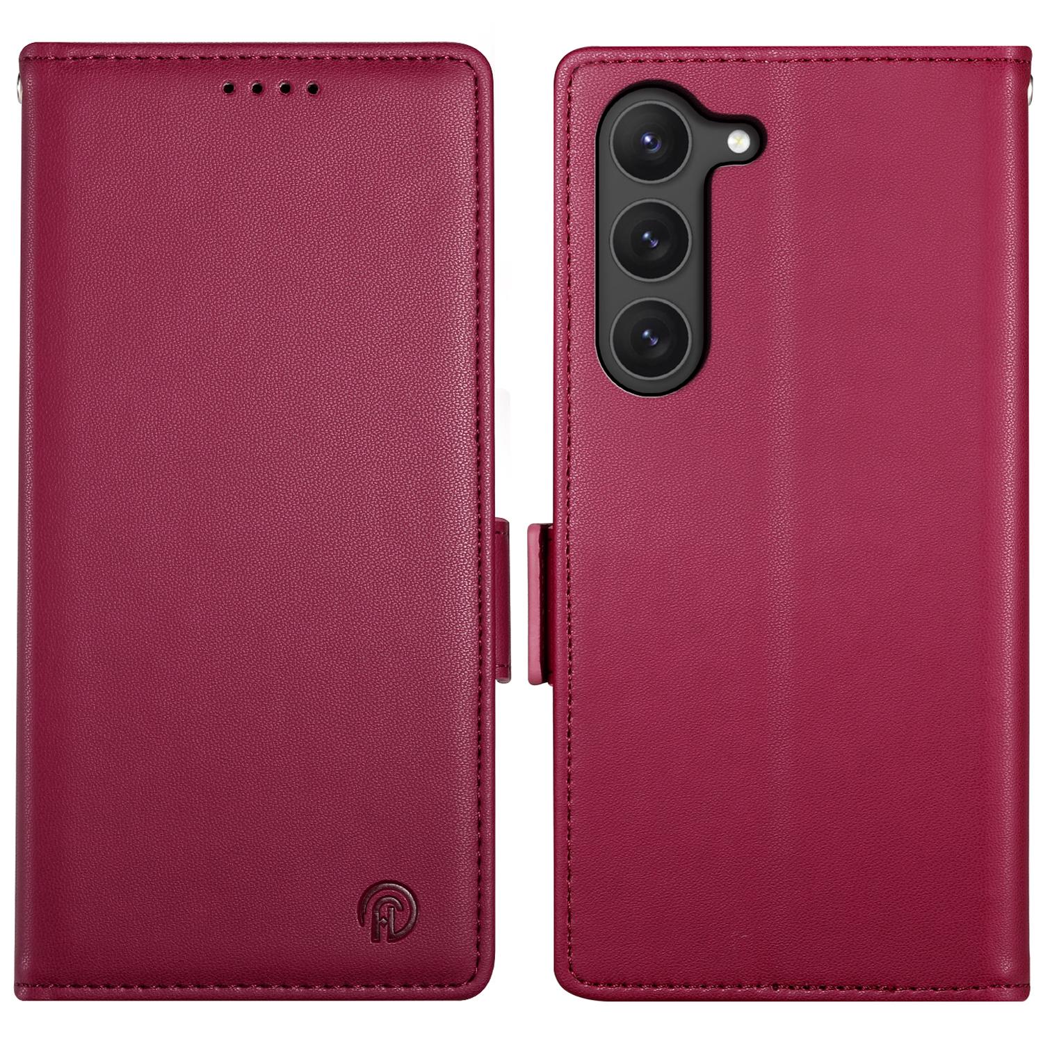 

DF-010 For Samsung Galaxy S23 Case Solid Color PU Leather Wallet Stand Phone Cover Wine Red