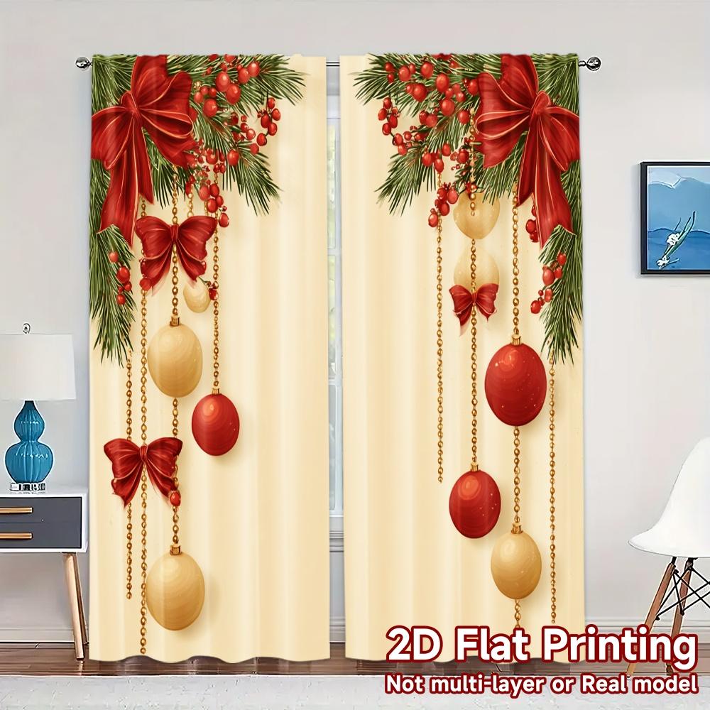 

2D Flat Printing JIT 2pcs Curtains (Without Rod) Festive Ornaments(3) Modern Pattern Curtains Versatile Fabric Curtains 100*130 Grommet Top 1pcs