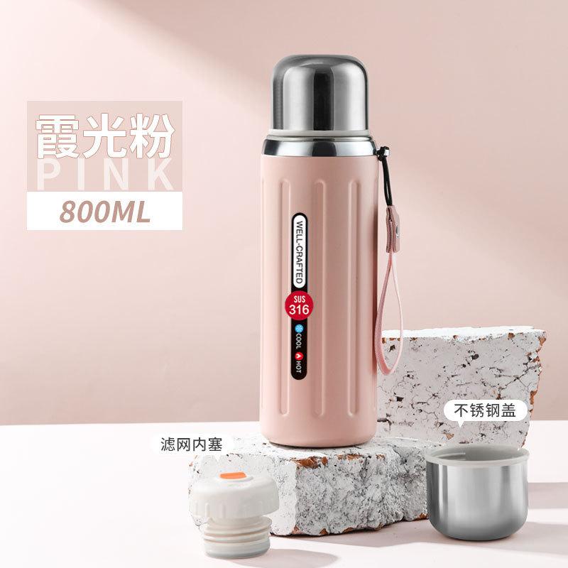 Water bottle stainless steel thermos cup retro Roman column thermos cup tea separation large capacity outdoor