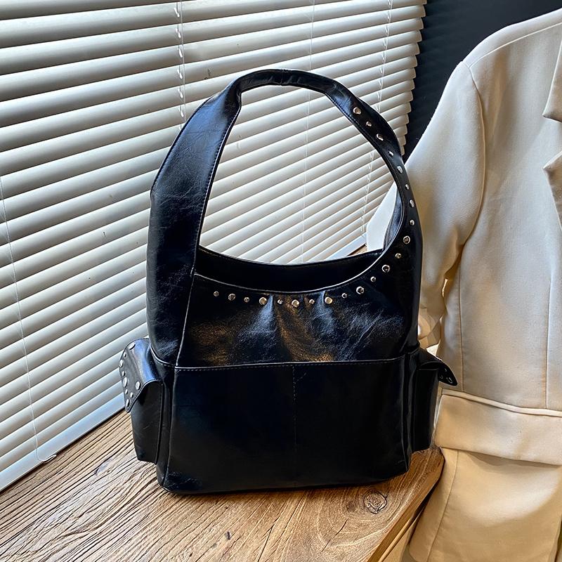 PU Hobo Bag Women's Fashion Shoulder Tote with Stud Detail Multiple Pockets Casual Everyday Handbag