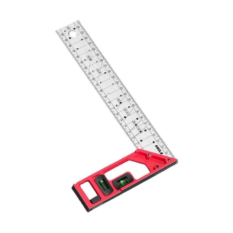 Multifunctional Steel Right Angles Hole Marking Ruler with Bubble Levels T Square Ruler For Woodworking Precise Measuring