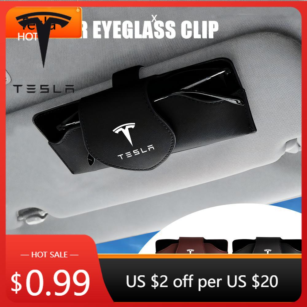 Car Sticker Tesla Car Sun Visor Glasses Box Holder Sunglasses Storage Clip Accessories For Tesla Model 3 Y S X 2017-2023 Roadste