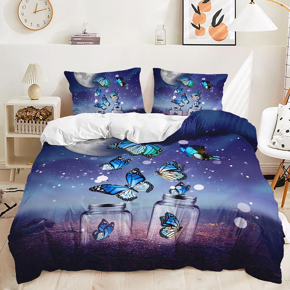Quilt Cover Black Purple Dream Butterfly Bedding Digital Printing Three-Piece Set