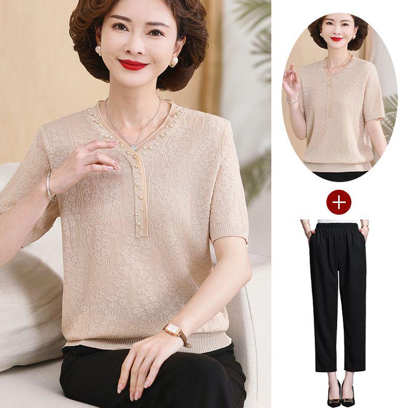 Mom's Summer Ice Silk Short-Sleeve T-shirt for Women 50+