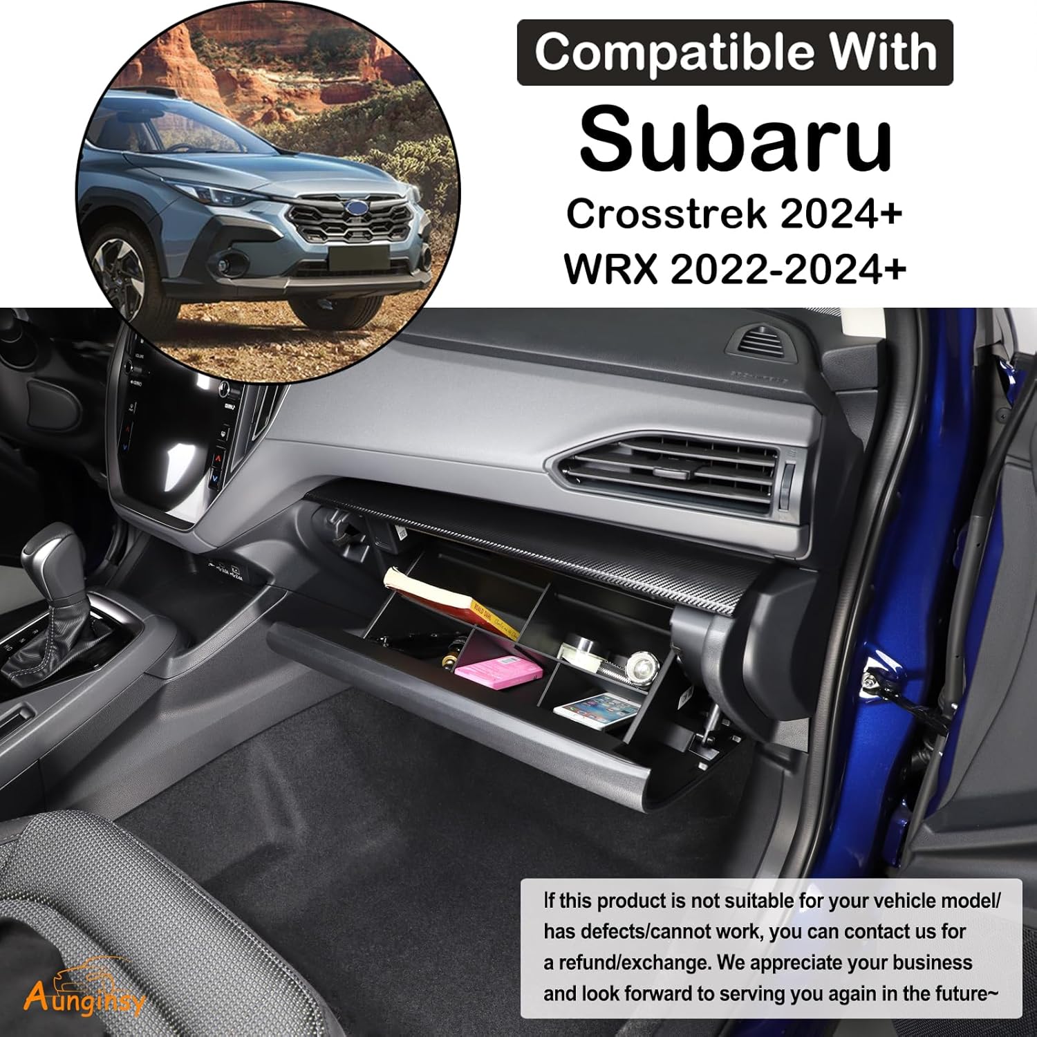 

Aunginsy Car Glove Box Organizer Divider Compatible with Subaru Crosstrek 2024-2026 & Subaru WRX 2022-2026, Center Console Glove Box Divider Insert