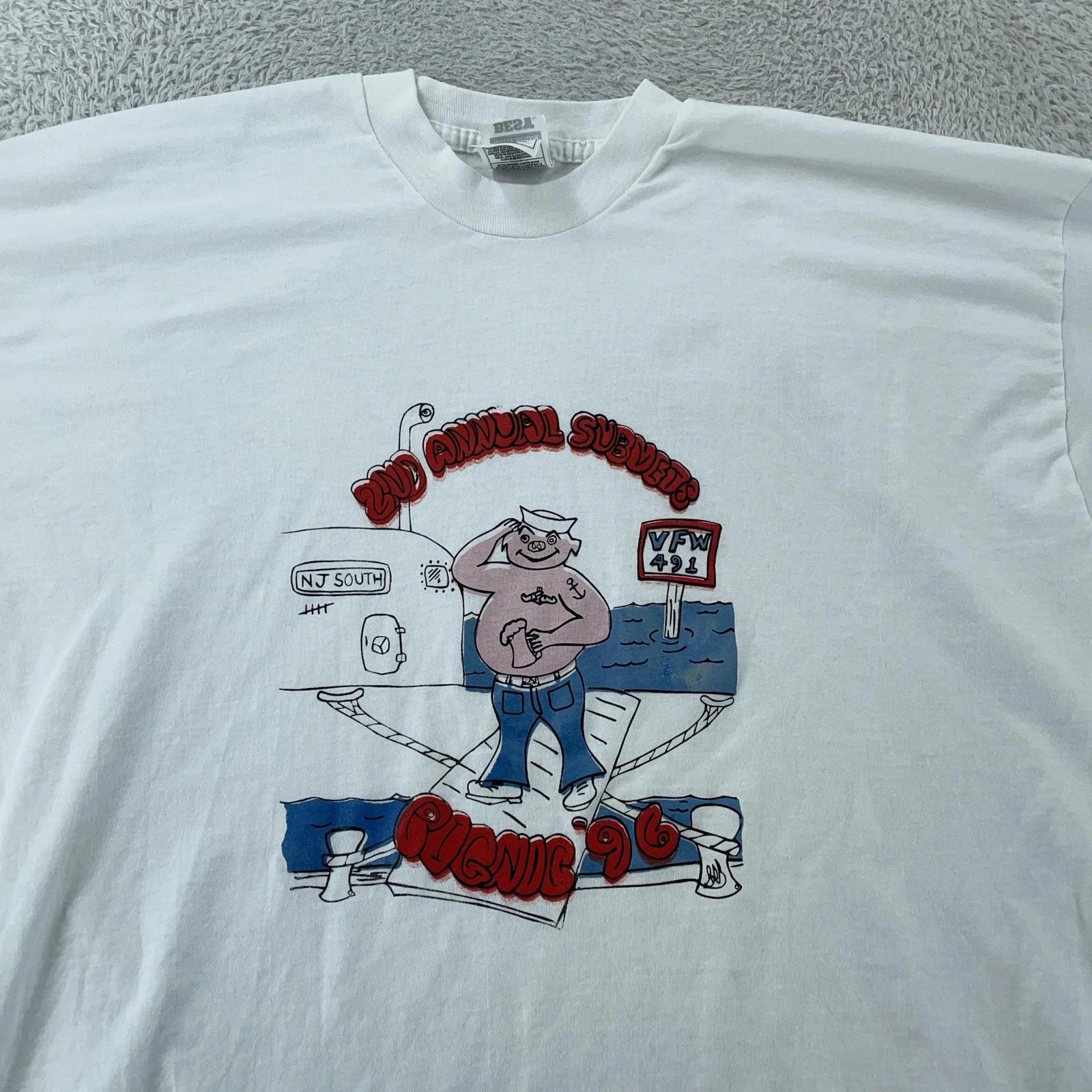Vtg 1996 VFW 491 Submarine Vets Picnic T-Shirt XL/2XL 90s Navy New Jersey South 4XL