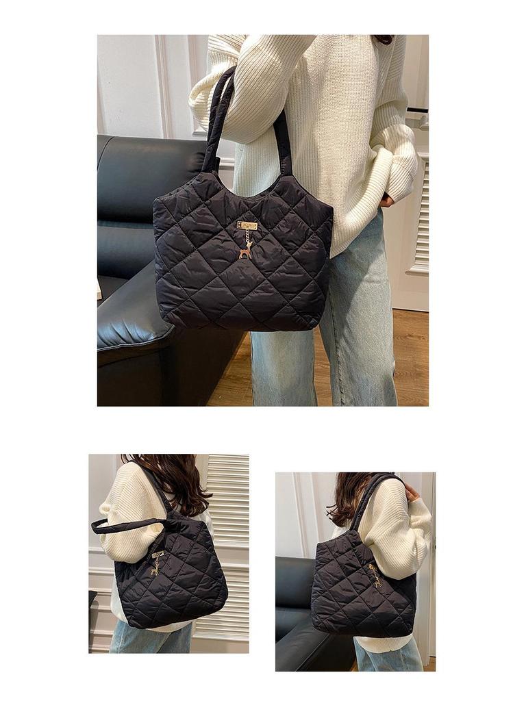 Bambi Tote: Winter 2025 Large Capacity Embroidered Quilted Handbag - Versatile Fashionable Shoulder Bag