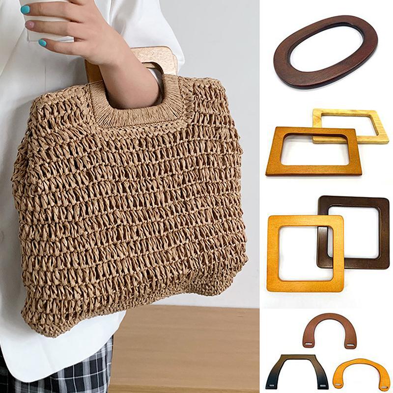 Wooden Bag Handle Decorative  Square Wood Strap Solid Color Hand Bag Replacement Accessories Diy Women'S Clutch Bag Handle