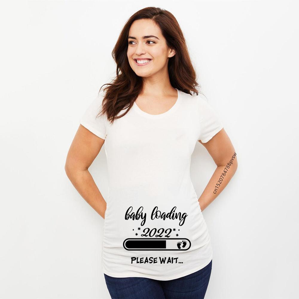Baby Loading Women Pregnant Printed T Shirt Girl Maternity Short Sleeve Pregnancy Announcement Shirt New