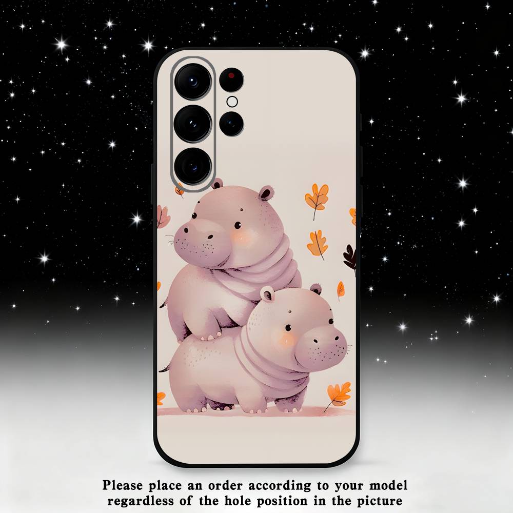 Roztomilý Hroch Hippopotamus Pouzdro na Telefon Pro Samsung S25,S24,S21,S22,S23,S30,Ultra,S20,Plus,Fe,Lite,Note,10,9,5G Černý Kryt