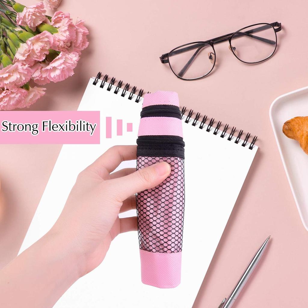 FEPITO 3Pack 3 Ring Binder Pencil Pouches Zipper Pouch Double Pocket Pencil Bag Mesh Window Pencil Case for Stationery