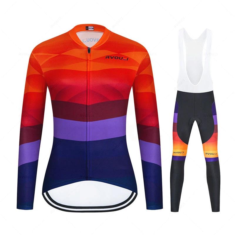Cycling Clothing Women Long Sleeve Jersey Suit Outdoor Riding Bike MTB Cycling Jersey Bib Pants Set 2026 Autumn Breathable Cycling Suit Set