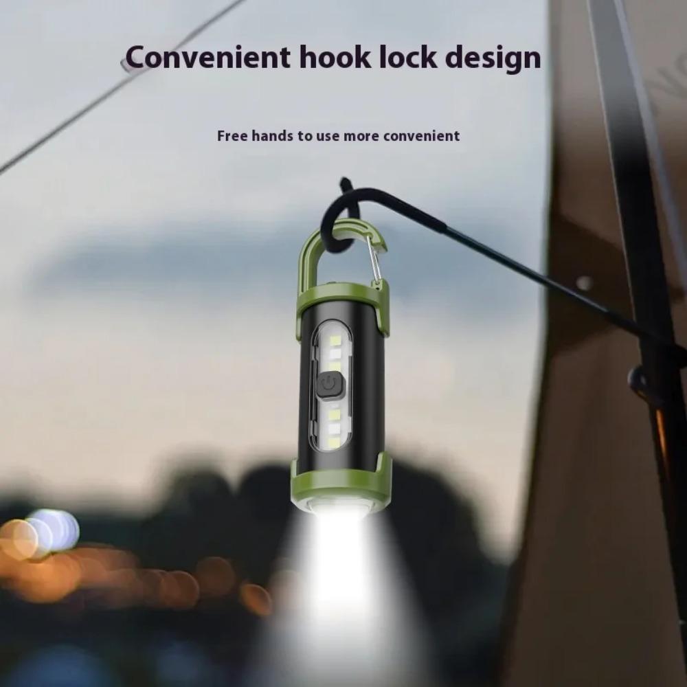 Mini Keychain Flashlight Rechargeable Red/Blue Warning Light Waterproof Outdoor Portable Backpack Emergency Lamp With Hook