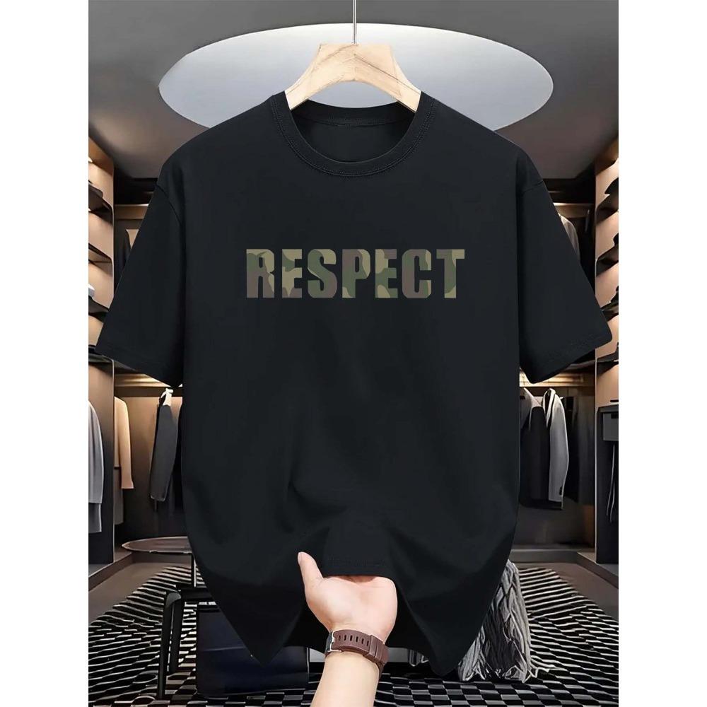 Men's Summer Cotton Fashionable Casual Loose RESPECT Camouflage Letter Printed Round Neck Short Sleeved T-shirt Top