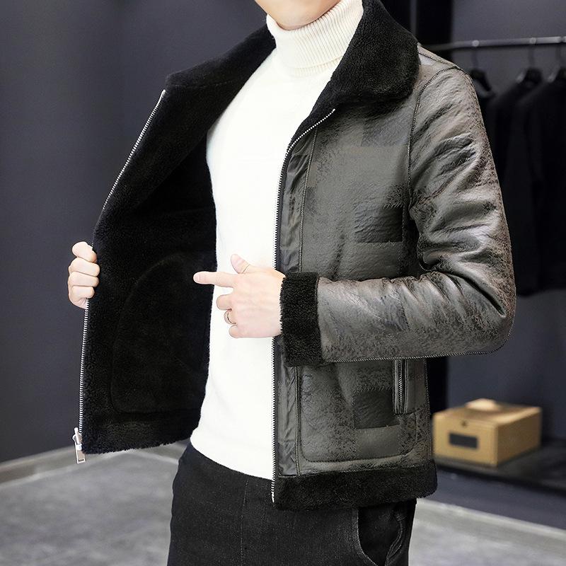 Two-sided Jacket for Men's Winter Lapel Granular Fleece Warm Top Fur Integrated High-end Casual Jacket