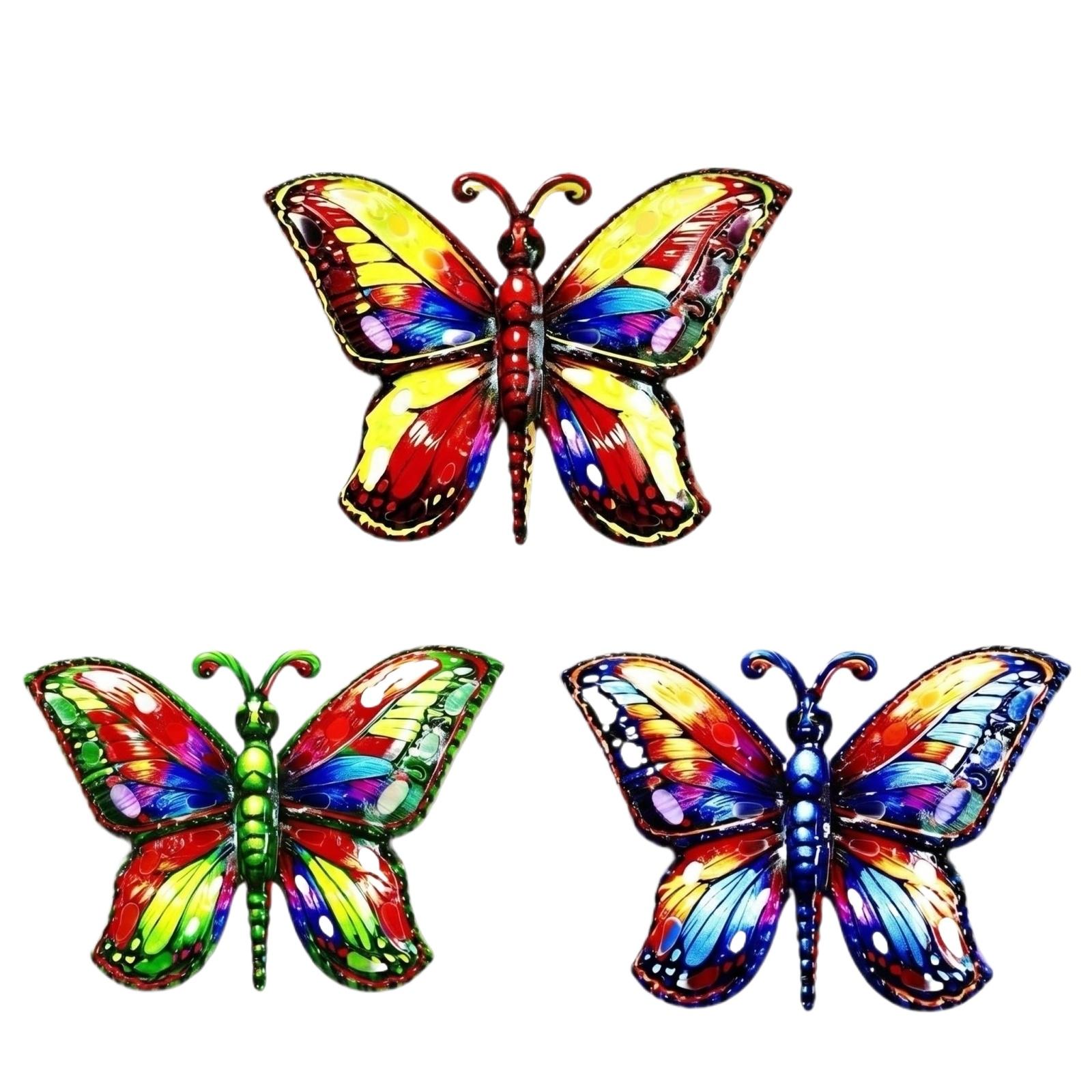 

Printed Butterfly Wall Hanging Decor Set of 3 Artworks for Indoor Outdoor Home Garden Living Room Bedroom Office One Size