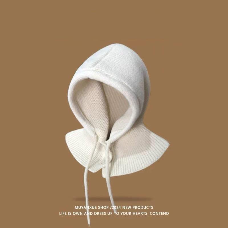 Winter Knitted Hooded Scarf Hat Women Warm Ear Protection Cap Outdoor Cycling Cold-Proof Integrated Neck Warmer Fashion Hat