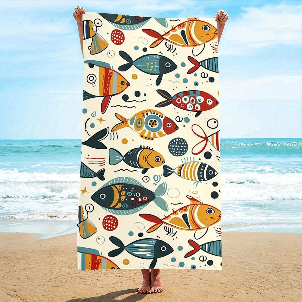 Multi-Colored Fish Pattern Beach Towel, Quick-Drying Ultra-Fine Fiber, Strong Wrap Design, Suitable for Beach And Pool Use