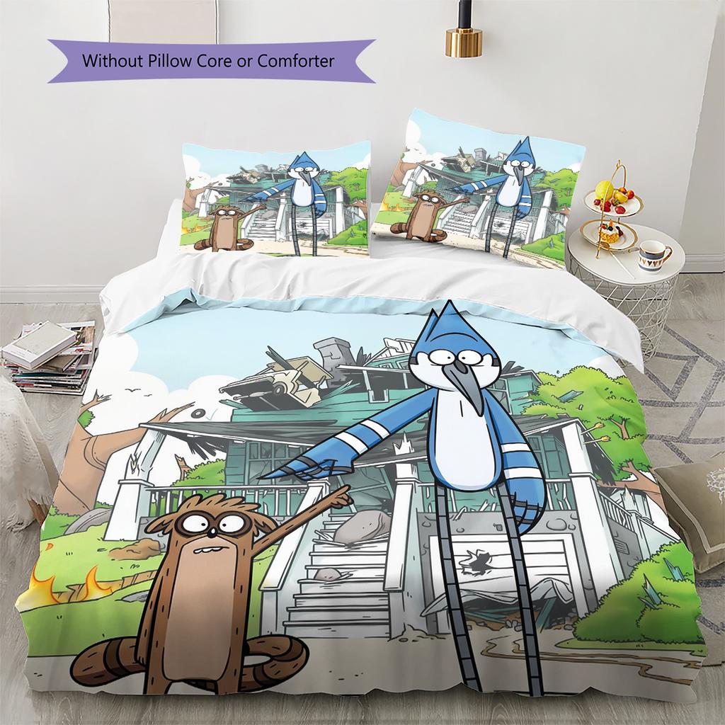 Regular Show  Pattern Bedding Quilt Set  Home Decoration  Gift (1 * Duvet Cover + 2 * Pillowcase  Without Core)