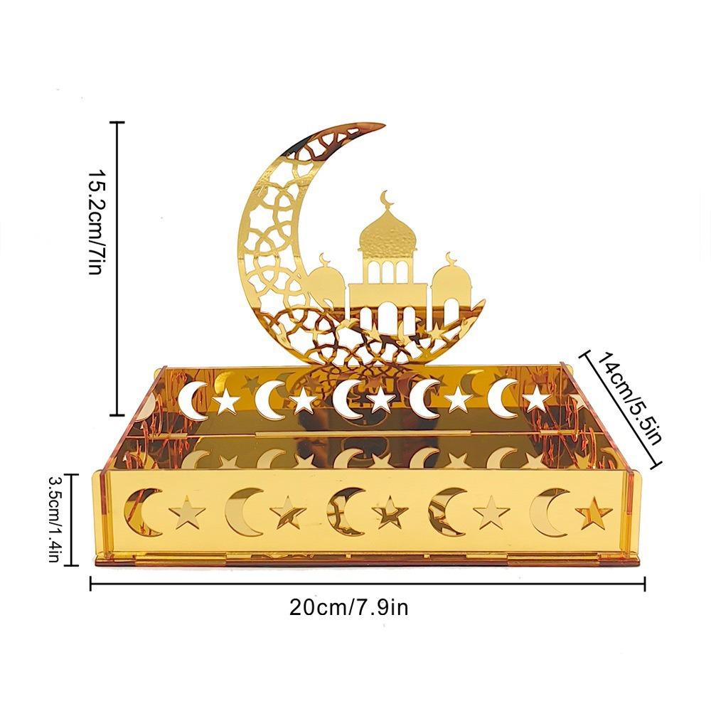 Gold Eid Mubarak Dessert Tray Acrylic Carving Ramadan Moon Star Plate Tray Hollow Moon Star Fruit Trays Festival Supplies