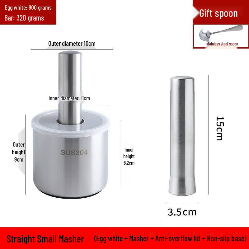 Qiwei 304 Stainless Steel Manual Garlic Mortar and Pestle Set
