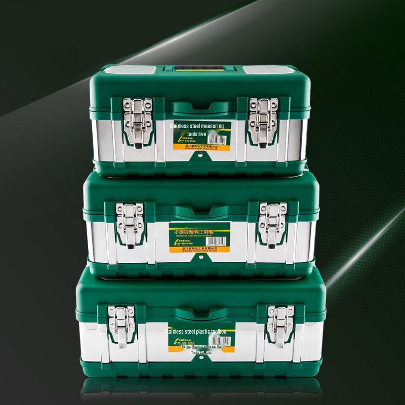 Extragroße Edelstahl-Multifunktions-Werkzeugkiste, tragbar, mit Fahrzeugmontage-Aufbewahrung