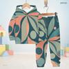Boys Girls Abstract Floral Printed Hooded Long Sleeve Sweatshirt Cuffed Pants Two Piece Set
