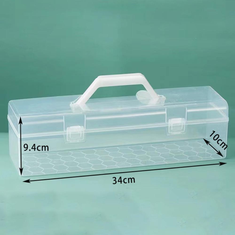 Plastic Clear Storage Box Clear Desktop Organizer Marker Pen Storage Holder with Handle Calligraphy Toolbox Stationery Storage