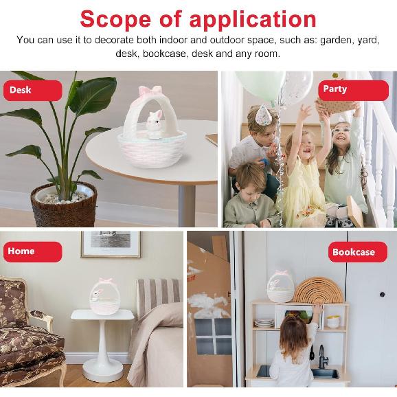 Easter Candy Dish: 1pc Ceramic Bunny Bowl with Handle, Pink Easter Rabbit Home Decor Basket Bunny Candy Bowl, Rabbit Figurine Landscap Ornament for