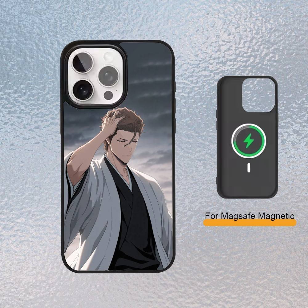 Custodia per Telefono Bleach Anime Aizen Per iPhone Magsafe Magnetica 17,16,15,14,13,12,11 Copertura Ricarica Wireless