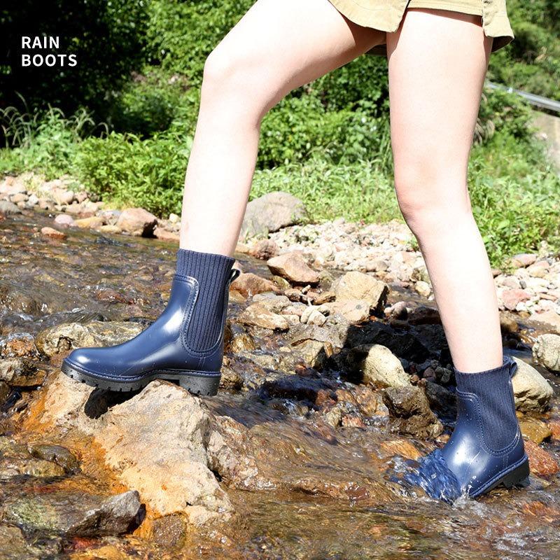 Rain shoes women's velvet adult women's rain boots women's outer wear water boots women's fashion medium rain boots small fragrant boots non-slip