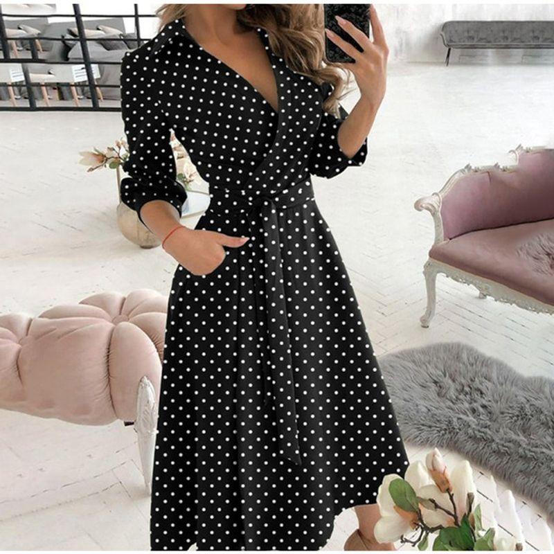 

V-neck Printed Buttock Wrap Dress Short Sleeve V Neck Print Sheath Dress Little Dot 3 M