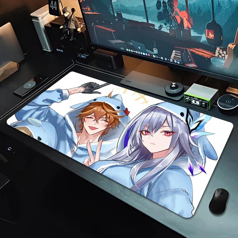 Gaming Mouse Pad Large Desk Mat Antislip Rubber Base Stitched Edges Pink Anime Eye Print Extended Keyboard Pad for Gamers