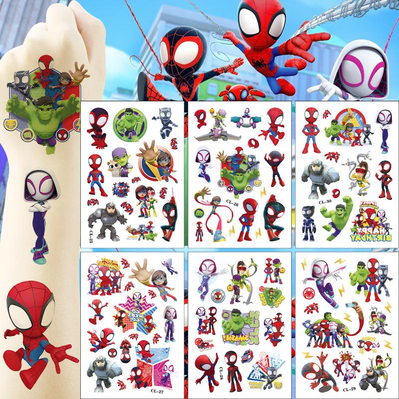 6Pcs Spiderman And His Amazing Friends Tattoo Stickers Waterproof Sticker Funny Kids Girls Christmas Birthday Gift Reward Toy