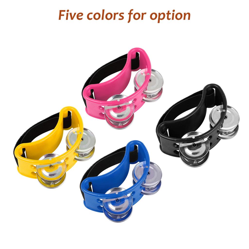 Percussion Foot Tambourine with 4 Pairs of Stainless Steel Jingles & Elastic Strap Percussion Musical Instrument for