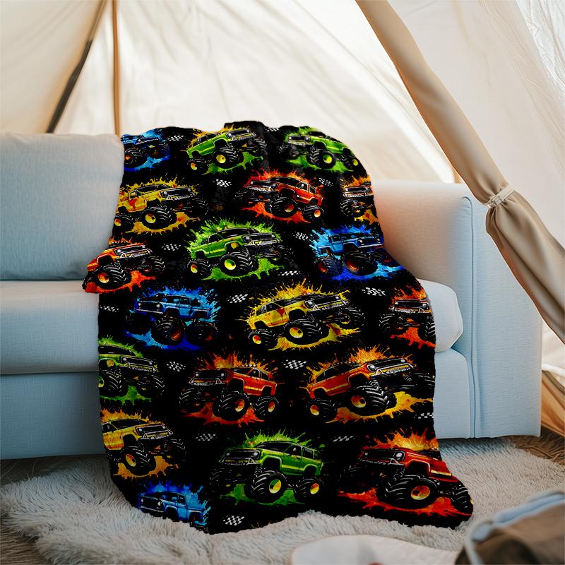 Truck Theme Printed Blanket - Perfect for Couch, Bed, Travel & Outdoor Use | Machine Washable, Cozy & Durable.