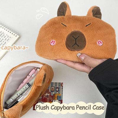Capibara Plush Pencil Case Cartoon Capybara Large Capacity Pen Pouch Stationery Storage Bag Cosmetic Bag