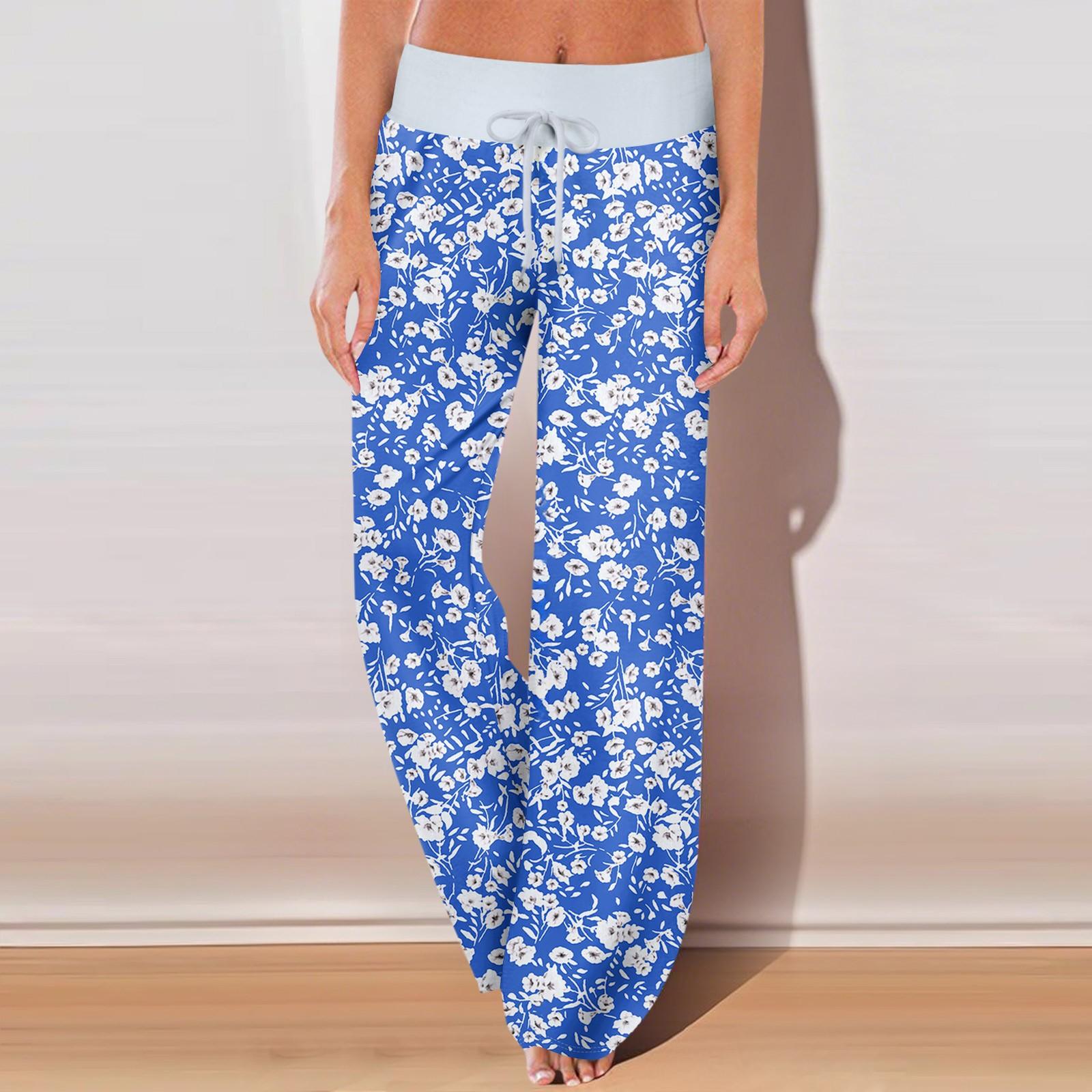 

Женские повседневные спортивные брюки с винтажным принтом, пижамные брюки с карманами XL небесно-голубой