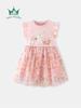 Spring/Summer Ruffle Sleeve Mesh Unicorn Dress with Embroidered Flowers for Girls