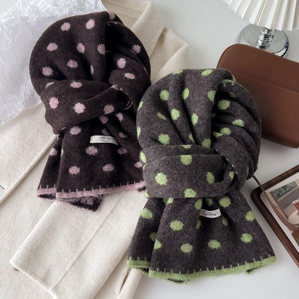 Double-Sided Knitted Scarf Korean Style Polka Dot Scarf Soft Women's Scarf  Winter
