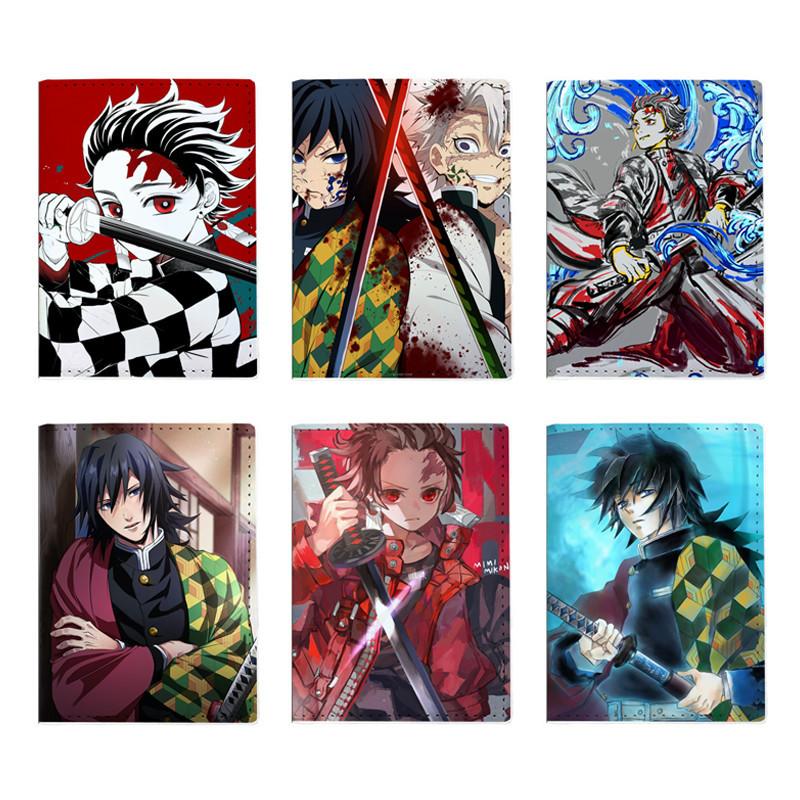 Japanese Anime Demon Slayer Passport Cover Unisex Students Travel Passport Holder Wallet Women Leather Credit Card Holder Case