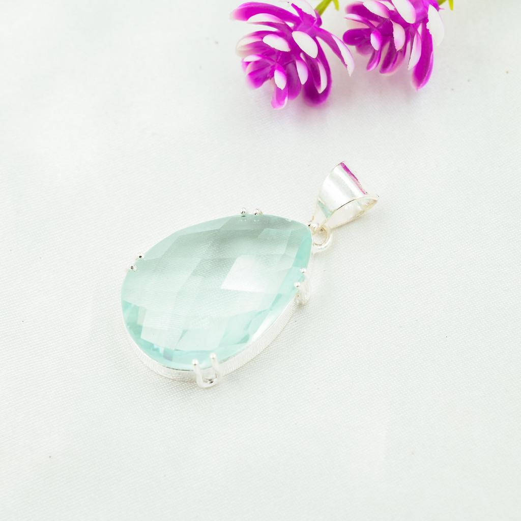 Aqua Apatit Anhänger, 925 Sterling Silber Anhänger, handgemachter Edelstein Schmuck, Geschenke für Frau, brandneuer Anhänger