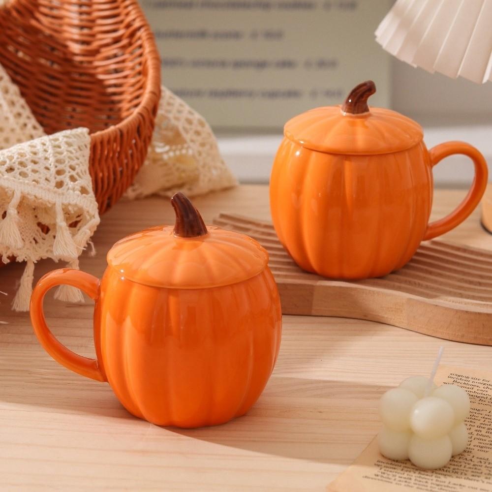 320ml Coffee Cup Orange Ceramic Tea Cup Breakfast Cup Halloween Pumpkin Mug Kitchen