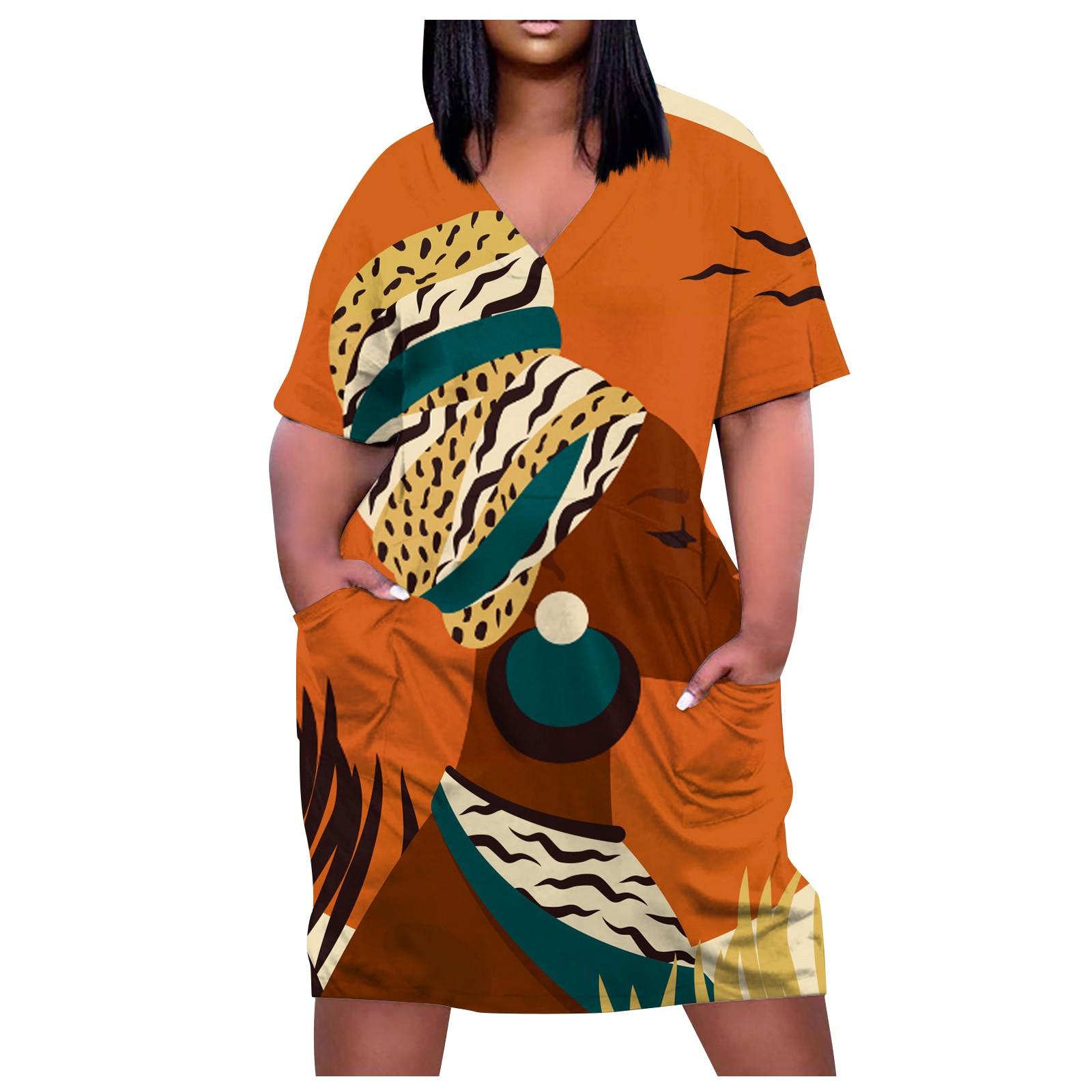

Large Dress Women s V-neck Summer Dress Printed Short-sleeve Dress With Pockets XL