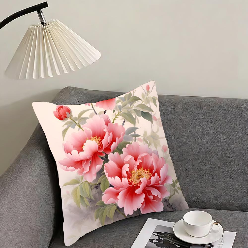 Fashion Peony Cushion Cover Reversible Plush Pillow Cover – For Car, Sofa, Bedroom, Perfect As a Gift.