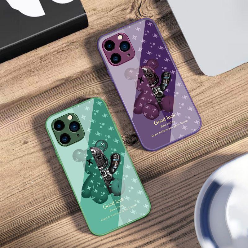 Brown Machine Bear For IPhone 16 Pro Max 15 Pro 14 13 12 Mini 11 XS Max XR 7 8 Plu SE 2022 Tempered Glass Phone Case